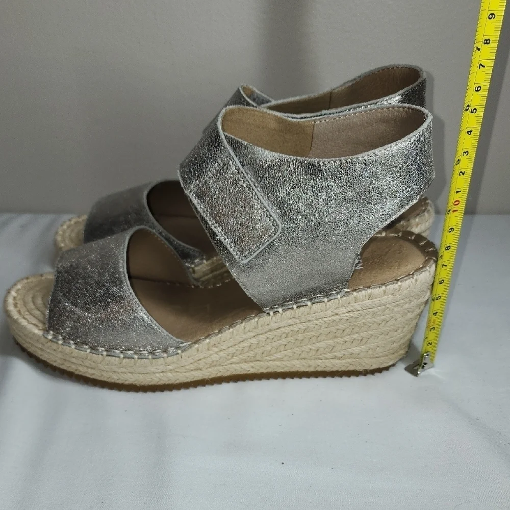 Eileen Fisher Silver Espadrille Wedges with Metallic Finish